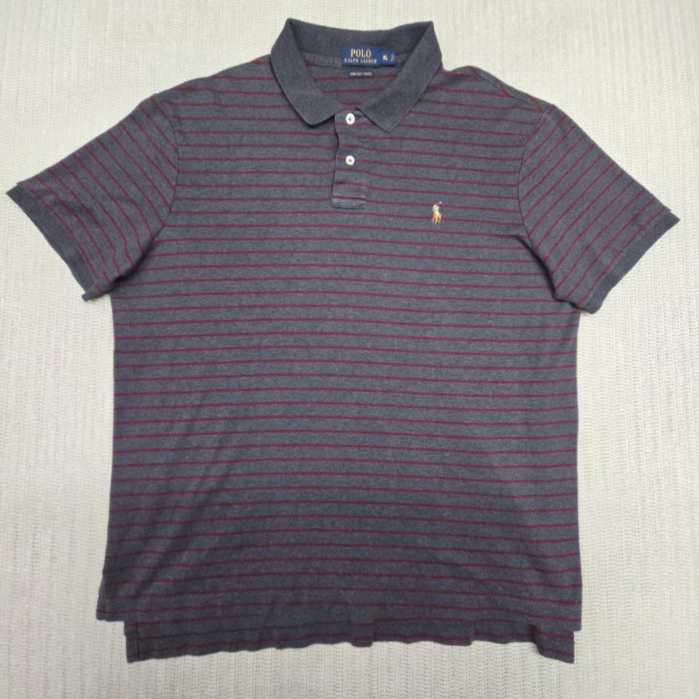 Polo Ralph Lauren Shirt Mens XL Gray Striped Flesh Pony Short Sleeve Pima Soft
